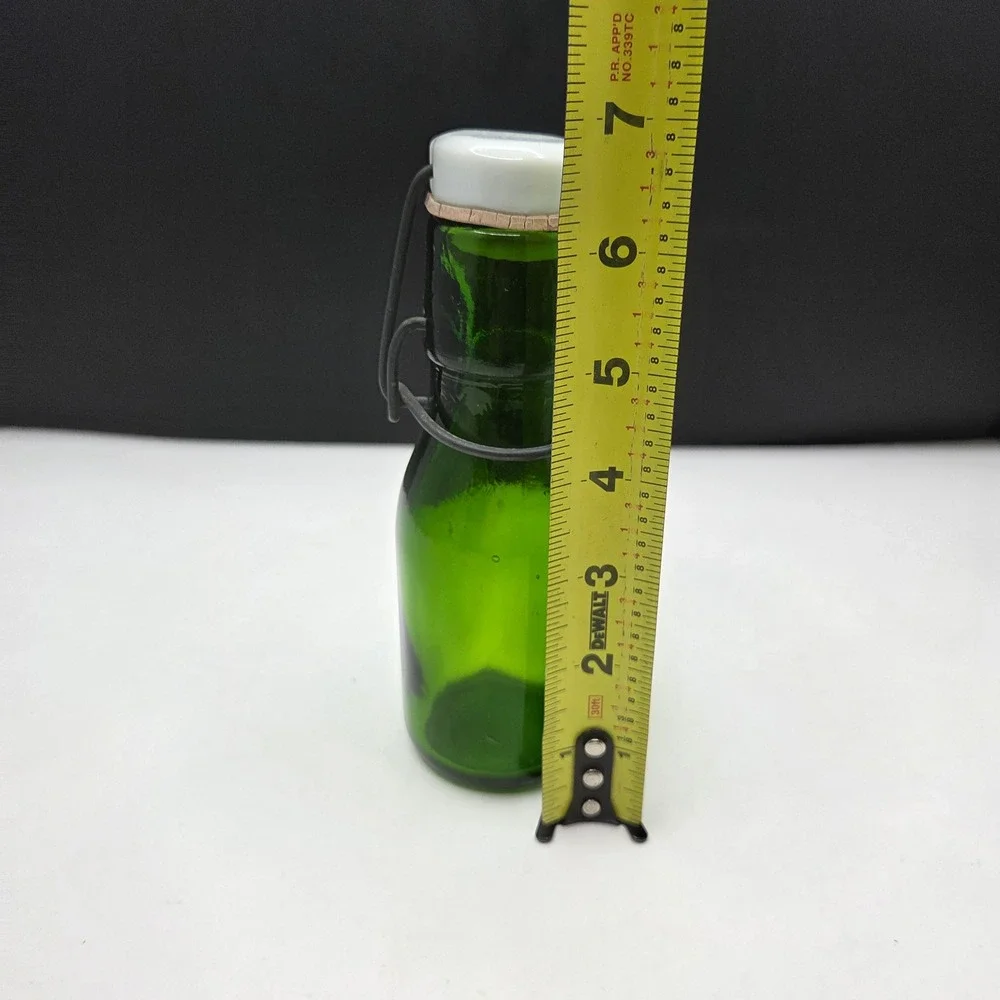 Vintage Green Glass Bottle Swing Top Bail Ceramic Stopper 6.25